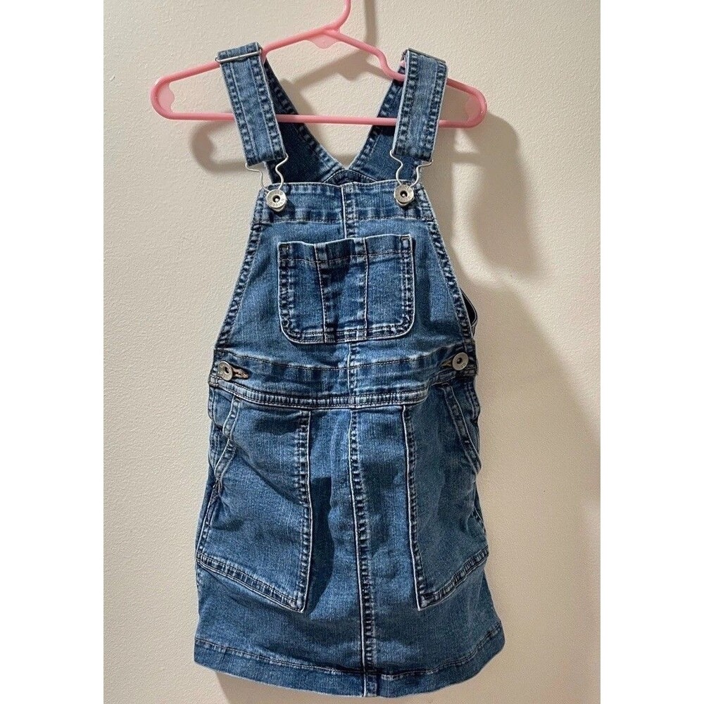 Uniqlo Kids Denim Overall Jumper Dress Size 3-4 Girls Blue Jean Pinafore Stretch